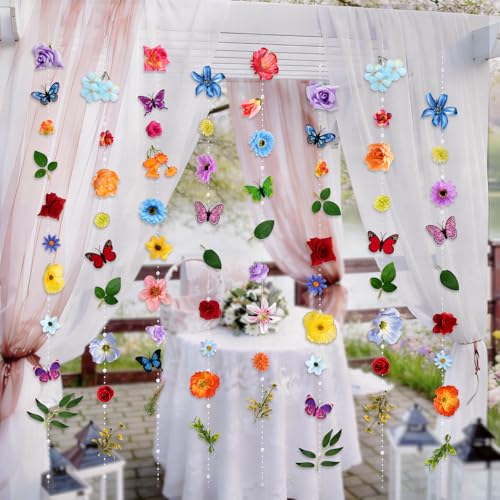 10 PCS x 7.2 ft Flower Garland Hanging Floral Garland with Butterfly Wall Decor, Green Leaves Spring Garland 3D Artificial Flowers for Wedding Backdrop Party Birthday Home Garden Wall Arch - color: Colorful, size: 10pcs