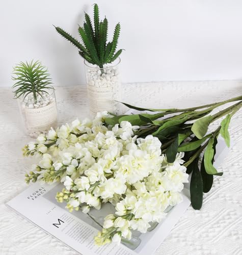 IPOPU 6PCS White Snapdragon Artificial Flowers 31.50" Delphinium Fake Flowers Long Stem Antirrhinum Majus Silk Flowers Larkspur Faux Flower for Home Wedding Decor Floral Arrangement (Cream White) - color: Cream White
