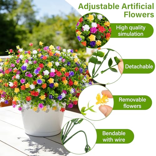 Ouddy Decor 24 Bundles Artificial Flowers for Outdoors Decoration Fake Flowers UV Resistant Faux Plastic Greenery Eucalyptus Plants for Spring Summer Garden Patio Indoor Outdoor Home Decor, Multicolor - color: Multi Color