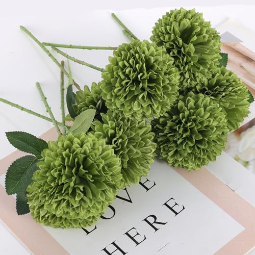 Hananona 12 Pcs Artificial Chrysanthemums Flowers Ball Flower, Fake Mums Flowers Green Silk Flowers for Home Decor Indoor Floral Arrangement St Patricks Day Table Centerpiece (12, Green) - color: Green