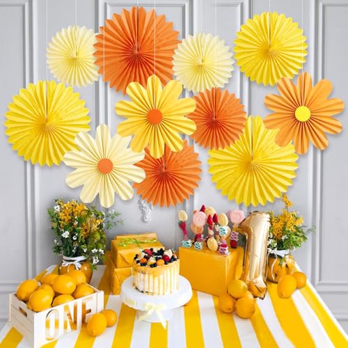 11PCS Paper Flowers Decorations for Wall Daisy Paper Fans Classroom Decoration Paper Orange Backdrop Decor Hanging Paper Fans for Birthday Baby Shower Indoor Spring Deco - color: Flower-daisy