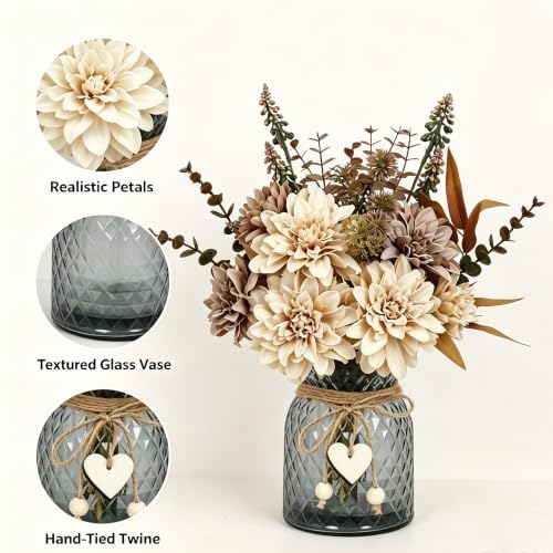 Leftover Faux Flowers in Vase,Table Centerpieces for Dining Room,Flower Centerpieces for Tables,Artificial Flowers,Kitchen Decor,Coffee Table Decor - color: Light Brown