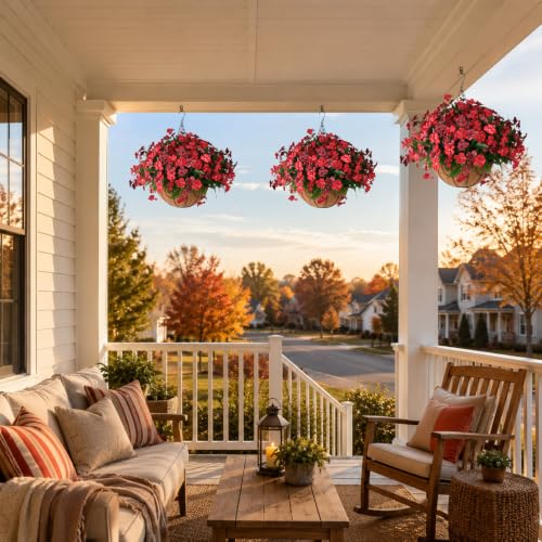 Hommyea Artificial Fake Flowers for Outdoor, 6 Bundles UV Resistant Faux Plants Decoration Silk Flowers No Fade Plastic Flowers for Outside Planters Home Porch Patio Yard Garden Decor(Purple) - color: Red,brown