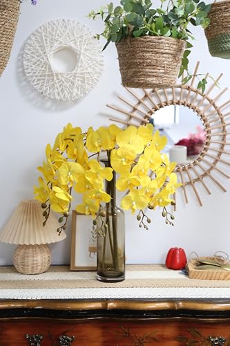 35.4" Yellow Orchids Artificial Flowers 5PCS Fake Orchid Long Stem Phalaenopsis Silk Orchids That Look Real for Tall Vase Bridal Shower Home Party Wedding Decoration (Yellow) - color: Yellow