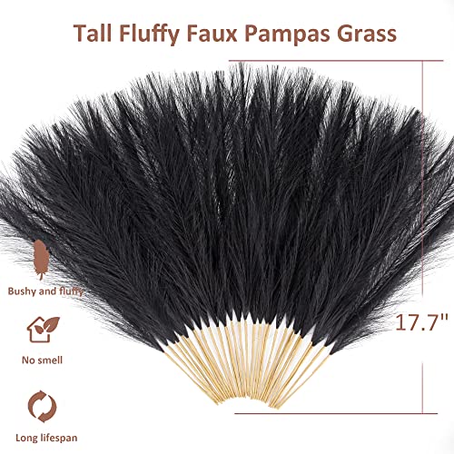 Black Pampas Grass Small, 30 Pcs 17" Faux Pampas Grass Short Decor, Pompas Grass Flower Arrangement and Vase Filler for Boho Home Wedding Decoration - color: Black, size: 17'' Tall