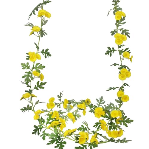 2 Pcs Wildflower Garland Spring Flowers Garland Yellow Artificial Daisy Flowers and Leaves Faux Floral Vine for Mantle Baby Shower Wedding Arch Front Door Porch Staircase Summer Decor - color: Yellow