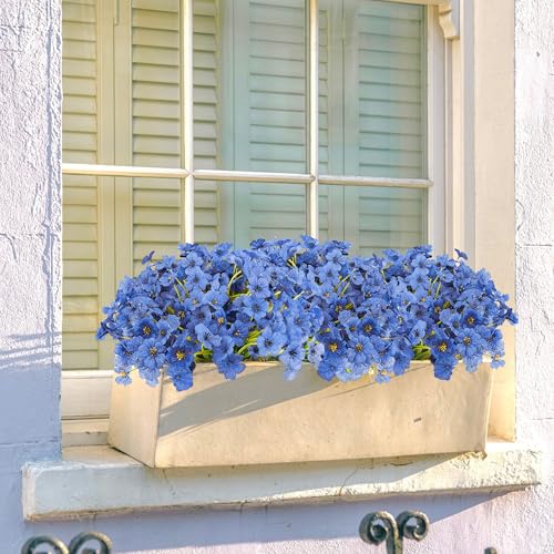 16 Bundles Artificial Flowers for Outdoors Fake Blue Flowers Faux Plants for Indoor Outside Garden Porch Window Box Hanging Planters Home Farmhouse - color: Blue, size: 15inches-16pcs