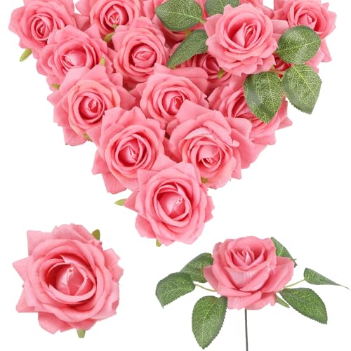 Pink Roses Artificial Flowers 16pcs Velvet Artificial Roses with Stems 3.15" Pink Fake Roses for Bridal Bouquet Wedding Flowers for Floral Centerpieces Home Party Decor (Pink) - color: 3.15" Pink