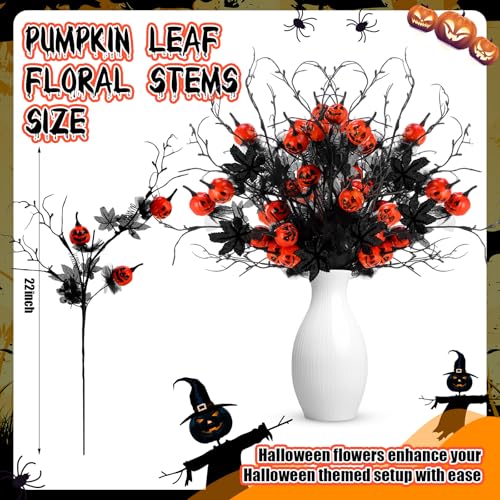 Thiccywoov 12 Pcs Halloween Floral Picks, 22" Artificial Halloween Flowers Pumpkin Flower Arrangements Spooky Gothic Pumpkin Decor for Vase Table Centerpieces DIY Haunted House Party Indoor Outdoor
