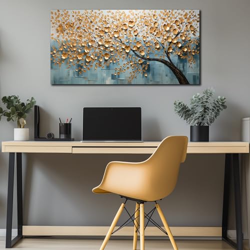 Tree Painting Wall Pictures for Living Room Gold Canvas Wall Art for Bedroom Ready to Hang 20 x 40 Inch - color: Gold, size: 40"L x 20"W