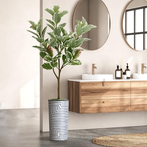 Artificial Tree in Modern Geometric Pattern Planter, Fake Rubber Silk TRE for Indoor and Outdoor Home Decoration - 70" Overall Tall (Plant Pot Plus Tree) - style: Rubber