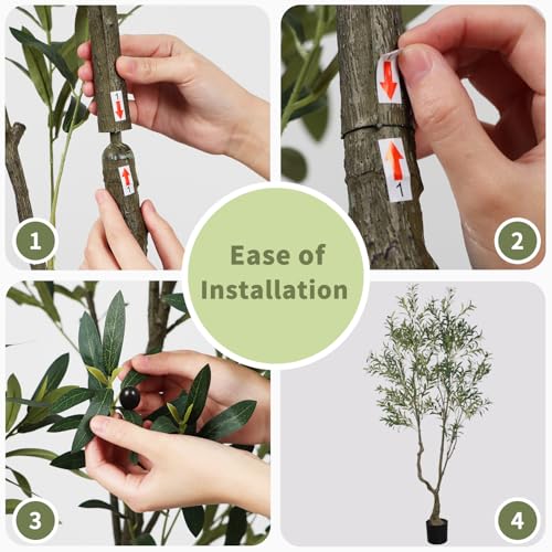 7.55ft Artificial Olive Tree, Faux Olive Tree with Lifelike Fruits, 90.55in Fake Olive Tree with Sturdy Plastic Pot, Artificial Plants for Office Home Living Room Indoor Outdoor Decor - color: Green-ap04
