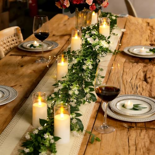 RECUTMS Greenery Vines Garland 3 Pack Artifical Garland with Lights Hanging Greenery Table Garland Greenery Artificial Green Leaves for Mantel Wedding Backdrop Arch Wall Indoor Outdoor Decor(White) - color: White With Lights