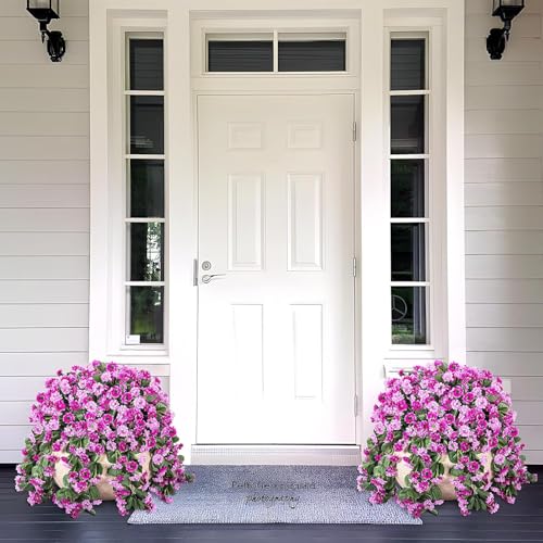 INXUGAO Hanging Baskets Artificial Flowers for Outdoor Interior Decor, Artificial Daisies Flowers Shrubs Plants with Baskets for Home Porch Garden Patio Spring Summer Decoration(Double Lotus) - color: A-double Lotus