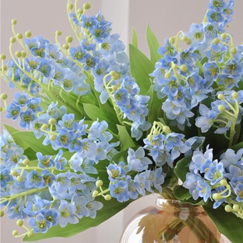 6 Branch Lily of The Valley Artificial Flowers, Lily of The Valley Plastic Flower ，Wind Chime Orchid Outdoor Bridal Wedding Bouquet for Home Garden Party Wedding Decoration (Blue) - color: Blue