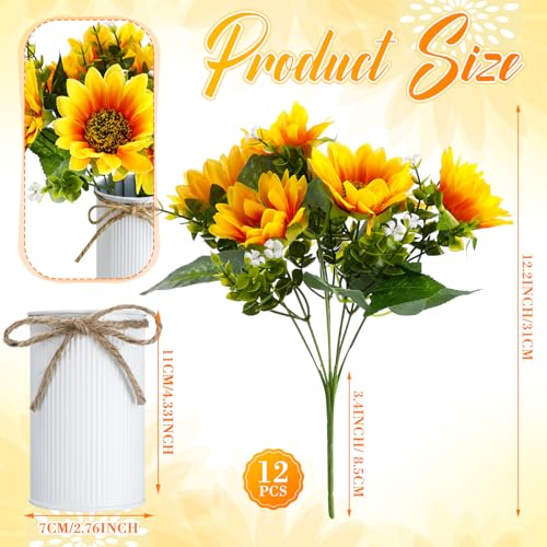 SiliFine 12 Sets Sunflowers Centerpieces for Tables Artificial Sunflower with Vase Rustic Yellow Fake Flower for Wedding Decor Spring Summer Picnic Centerpieces Home Kitchen Shelf Decor (White) - color: White