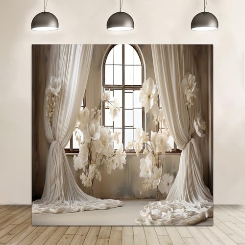 10x10ft Wedding Party Decorations Banner Backdrop Wedding Reception Photography Backdrop White Floral Flowers Curtains French Frame Photo Backgrounds Baby Shower Photo Shoot Portraits Props - size: 10x10ft