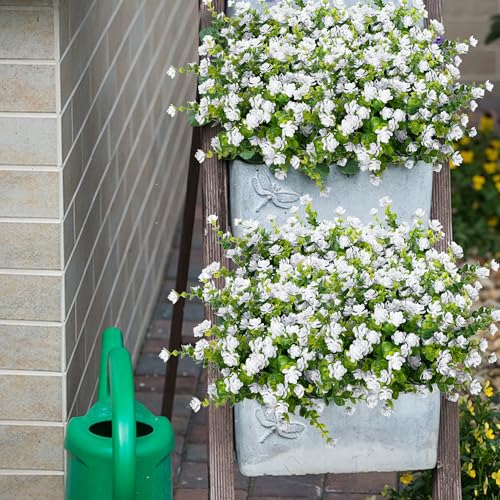 NETAP Outdoor Artificial Flowers UV Resistant, 20 Bundles Fake Realistic Floral Greenery Plants for Outside Porch, Window Boxes, Garden, Yard, Inside Home Table Decor, White - color: White