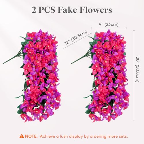 Lifewit Artificial Bougainvillea Flowers, 2 PCS Plastic Long Trailing Vines Fake Flowers for Outdoor Indoor Garden Porch Patio Balcony Decor, UV Resistant, Mix for Purple & Hot Pink - color: Purple & Hot Pink