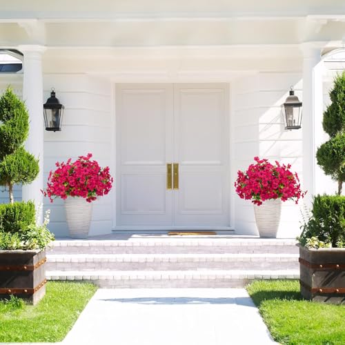 Grunyia Artificial Fake Flowers for Outdoor Spring Decoration, 16 Bundles Faux Silk Colorful Daisy UV Resistant Realistic for Outside Porch Patio Home Yard Garden Planters Pots Window Box (Rose Red) - color: Rose Red