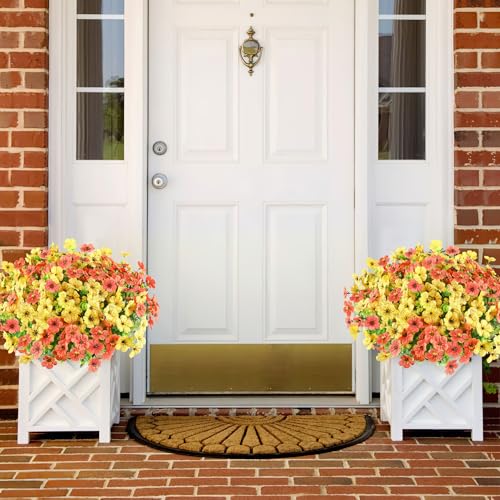 AmyHomie 16 Bundles Artificial Flowers for Outdoor Outside Summer Fall Decoration UV Resistant Faux Flowers No Fade Fake Plastic Plants Garden Porch Window Box Decorating - color: Yellow Orange, size: 16