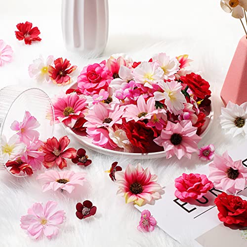 Cindeer 217 Pcs Mini Silk Flower Heads Bulk, Small Fake Flowers for Crafts Artificial 3D Loose Fabric Flower for Crafts DIY Wedding Party Hair Cap Dresses Decorations(Bright Color) - color: Bright Color