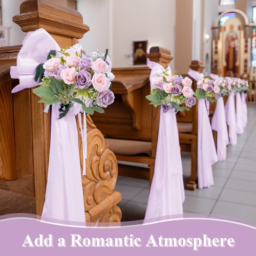 Zeyune 8 Pack Artificial Mini Purple and Pink Roses 12 Inch Fake Flowers with Stems, 80 Small 1.6 Inch Flower Heads, Silk Mini Rose Bouquets for Wedding Centerpieces Bridal Bouquets Home Party Decor - color: Purple and Pink