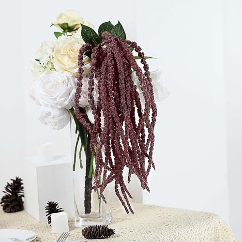 Efavormart Pack of 2 | 36-Inch Burgundy Amaranthus Artificial Flower Stems with Ivy Leaves, Realistic Cascading Faux Flowers for Wedding Arches and Tall Vases