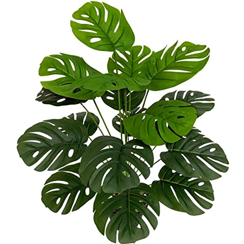 Artificial Monstera Plants, Fake Palm Leaves Tropical Plant Turtle Leaves Greenery Shrubs Faux Tree Stems for Outdoor Indoor Home Decor Garden Wedding Party Arrangement Christmas DIY Decoration 2 Pack - color: Monstera Palm Shrubs / 2 Pack