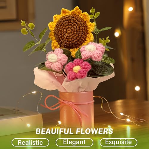 Vynora Crochet Daisy Flowers Bouquet, Valentine's Day Handmade Daisy Artificial Flowers with Card for Mother's Day, Birthday, Wedding, Home Decor, Teacher's Day, Grandma Bday Gift (Yellow-1) - color: Yellow-1