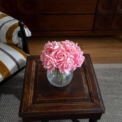 Artificial Roses-10-pcs Soft Touch Fake Flowers with Stems, Realistic Bridal Bouquet & Bulk Home Party Wedding Decor Roses - color: Deep Pink 10pcs