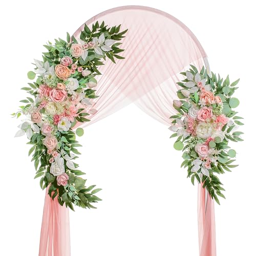 Lisuun Wedding Arch Flowers, Artificial Flowers for Decoration, Large Flower Swag for Boho Styles Wedding Ceremony Floral Decor - Pack of 2 - color: Champagne & Pinkish White