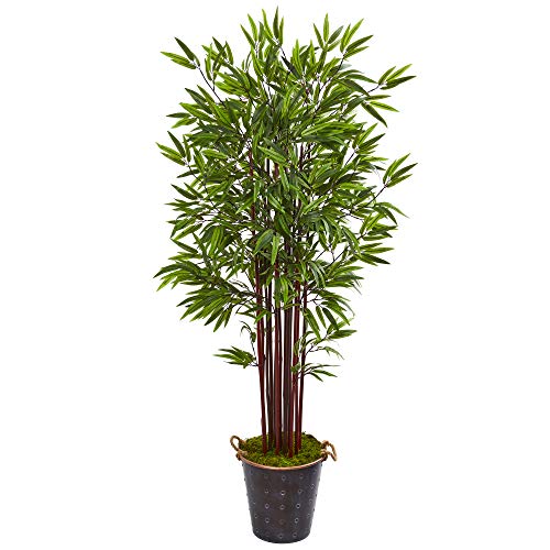 Nearly Natural 74in. Bamboo Artificial Tree in Metal Planter