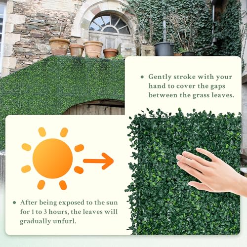 ODTORY Artificial Boxwood Wall Panels 20x20 inch 26Pcs, UV-Anti Faux Greenery Grass Hedge for Privacy Screen，Fake Ivy Plant Fence for Outdoor Garden, Backyard, Balcony, and Indoor Home Decoration - size: 20"X20" 26P
