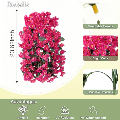 Artificial Flowers for Outdoors Fake Hot Pink Morning Glory Hanging Flower Decoration, 2Pcs Realistic Faux Plants Petunias Long Trailing Vines,Spring Decor for Porch Patio Balcony Planter Yard - color: Morning Glory - Hotpink
