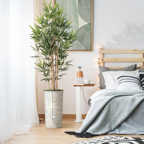 Artificial Tree in Geometric Pattern Planter, Fake Bamboo Silk Tree for Indoor and Outdoor Home Decoration - 70" Overall Tall (Plant Pot Plus Tree) - style: Bamboo