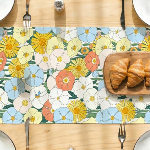Black Cat Spring Table Runners Floral Spring Table Runner for Home Cat Floral Decorations for Home Office Kitchen Living Room Apartment Farmhouse 13 x 72 Inch - color: Black Cat 05