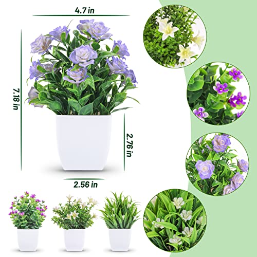 Der Rose 4 Pack Small Fake Plants Mini Artificial Faux Plants Indoor with Flowers Spring Decorations for Home Room Farmhouse Desk House Bathroom Decor - color: White