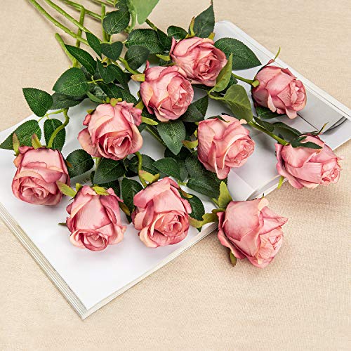 10pcs Artificial Rose Flowers Long Stem Fake Silk Roses for DIY Wedding Bouquet Table Centerpiece Home Decor (Rose Red) - color: Rose Red
