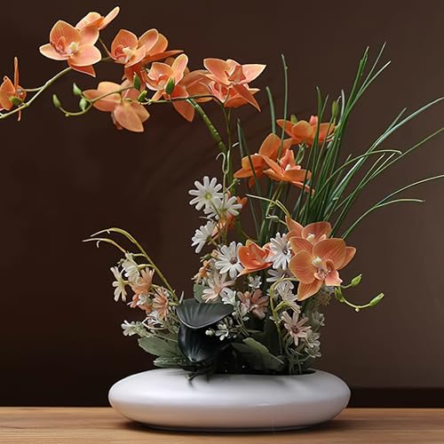 SYDDOL 17" Artificial Orchid Flowers in Pot Zen Decorative Bonsai Real Touch Faux Orchid Flowers with Ceramic Pot for Table Centerpieces Home - color: Koi Flower + White Pot