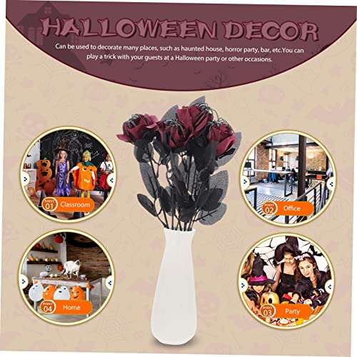Cabilock 5Pcs Halloween Rose Decor with Realistic Spider Artificial Flowers Indoor Party Decoration for Haunted House Bar Garden Reusable Polyester Material