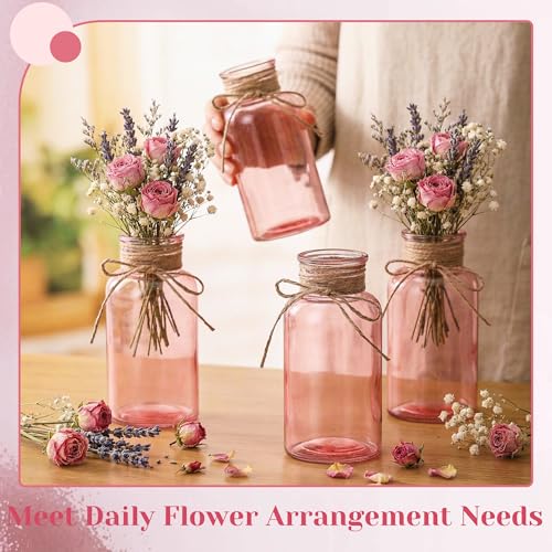 Glass Flower Vases for Centerpieces Boho Cylinder Bud Vases in Bulk Mason Jars for Weddings, Parties & Vintage Home Farmhouse (6, Pink) - color: Pink