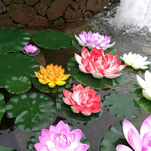 5Pcs Lily Pads for Ponds, Artificial Lotus- Water Lily Pads Leaves & Floating Foam Lotuses for Garden Fish Pond Aquarium Pool Wedding Decor