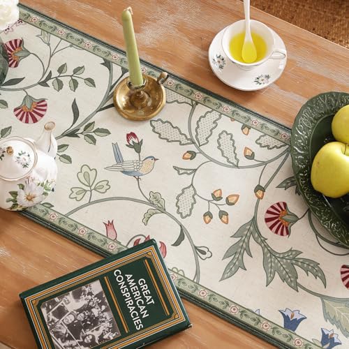 bilin gaier Green and White Table Runner 87 Inches Long,Vintage Rustic Farmhouse Linen Flower Table Runners,Decorative Runner Table Cloth for Coffee & Dining Table and Living Room,12"x87"-Idaho A - color: Idaho a, size: 12"*87"