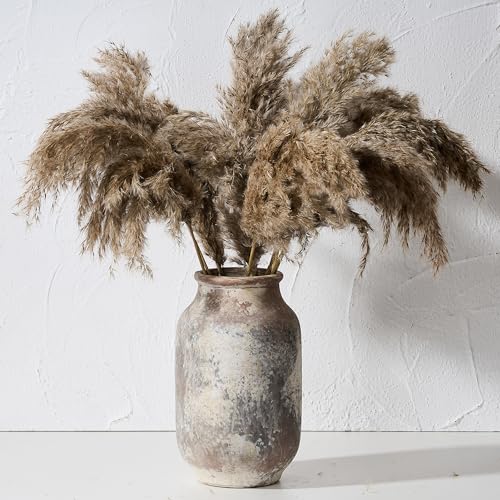 SIDUCAL Rustic Ceramic Farmhouse Flower Large Vase, Whitewashed Terra Cotta Vase, Pottery Decorative Flower for Home Decor, Table, Living Room Decoration, Shelf Decor, Mantel, 9.5 Inch, Terra - color: Terra-l