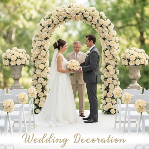 Suncalla 80 Pack Austin Rose Peonies, 3.94 Inch Artificial Flowers Heads Bulk with Stems Leaves for Arrangement Wedding Centerpiece Banquets Party Home Kitchen Decor DIY(Light Champagne) - color: Light Champagne