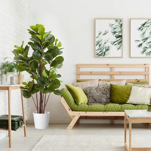 GlowSol Faux Fiddle Leaf Fig Tree, 5 Ft Artificial Ficus Lyrata Plant with 102 Fiddle Leaves, Fake Floor Plant in Pot for Indoor Outdoor Living Room House Office Bedroom Decor - size: 4ft 11in