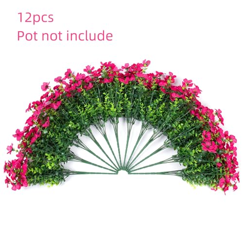 HyeFlora Artificial Flowers for Outdoor Indoor Garden Home Decoration, Faux Flower Daisy with Eucalyptus Leaves Fake Plants Greenery Boxwood Porch Patio, 12 Bundles (Rose Red) - color: Rose Red