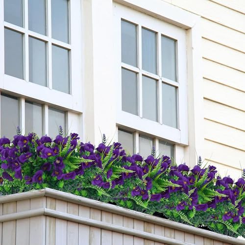 14 Bundles Artificial Flower Outdoor Stems Set,Faux Flowers for Outdoor Planters, Spring Front Porch Decor,UV Resistant Fake Flowers for Outside Party Garden Home Decoration（Purple） - color: Purple-14