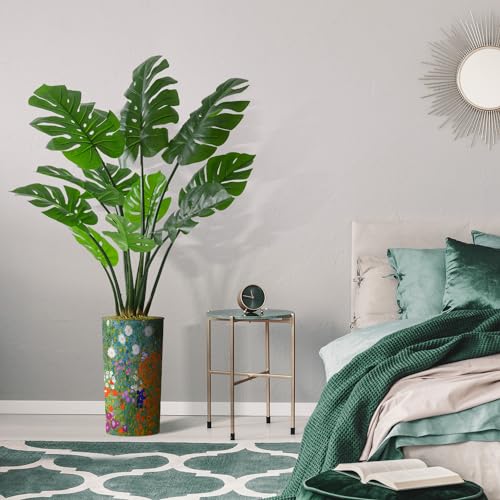 Artificial Tree in Colorful Flower Pattern Planter, Fake Monstera Silk Tree for Indoor and Outdoor Home Decoration - 65" Overall Tall (Plant Pot Plus Tree) - style: Monstera Plant